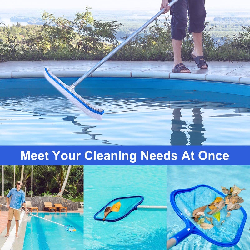 REKOBON Swimming Pool Brush with Pool Skimmer Net Kit,17.5" Aluminum Pool Cleaning Brush with Nylon Pool Bristles, Heavy Duty Pool Fine Mesh Frame Net, Pool Cleaner Supplies(Pole not Included) - Image 2